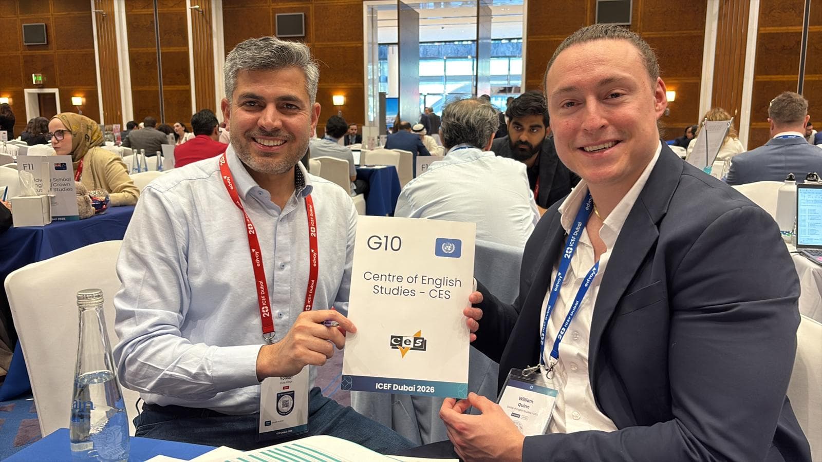 Muhammad Yousaf with Centre of English Studies representative at ICEF Dubai 2026
