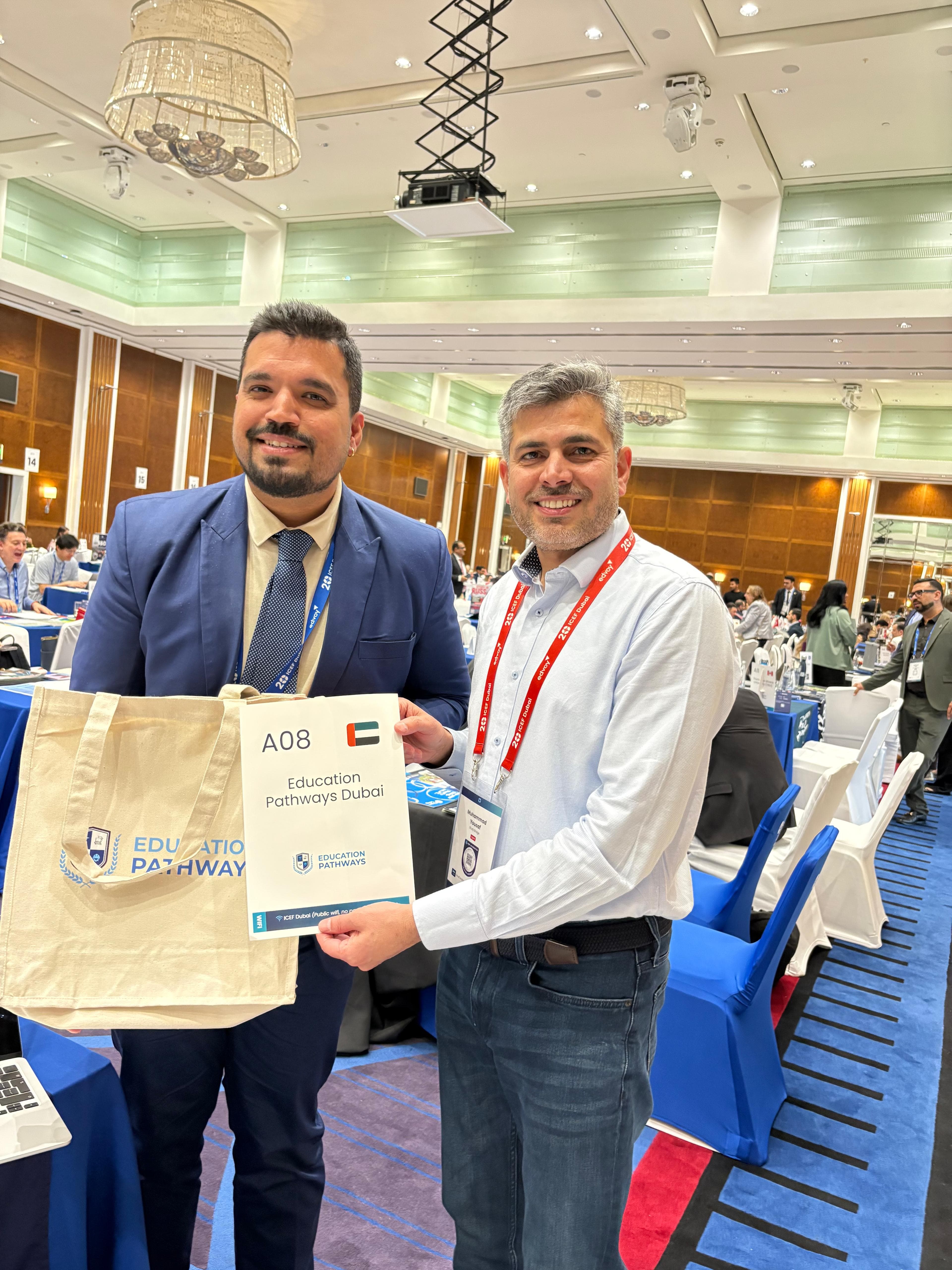Muhammad Yousaf with Education Pathways Dubai representative at ICEF Dubai 2026