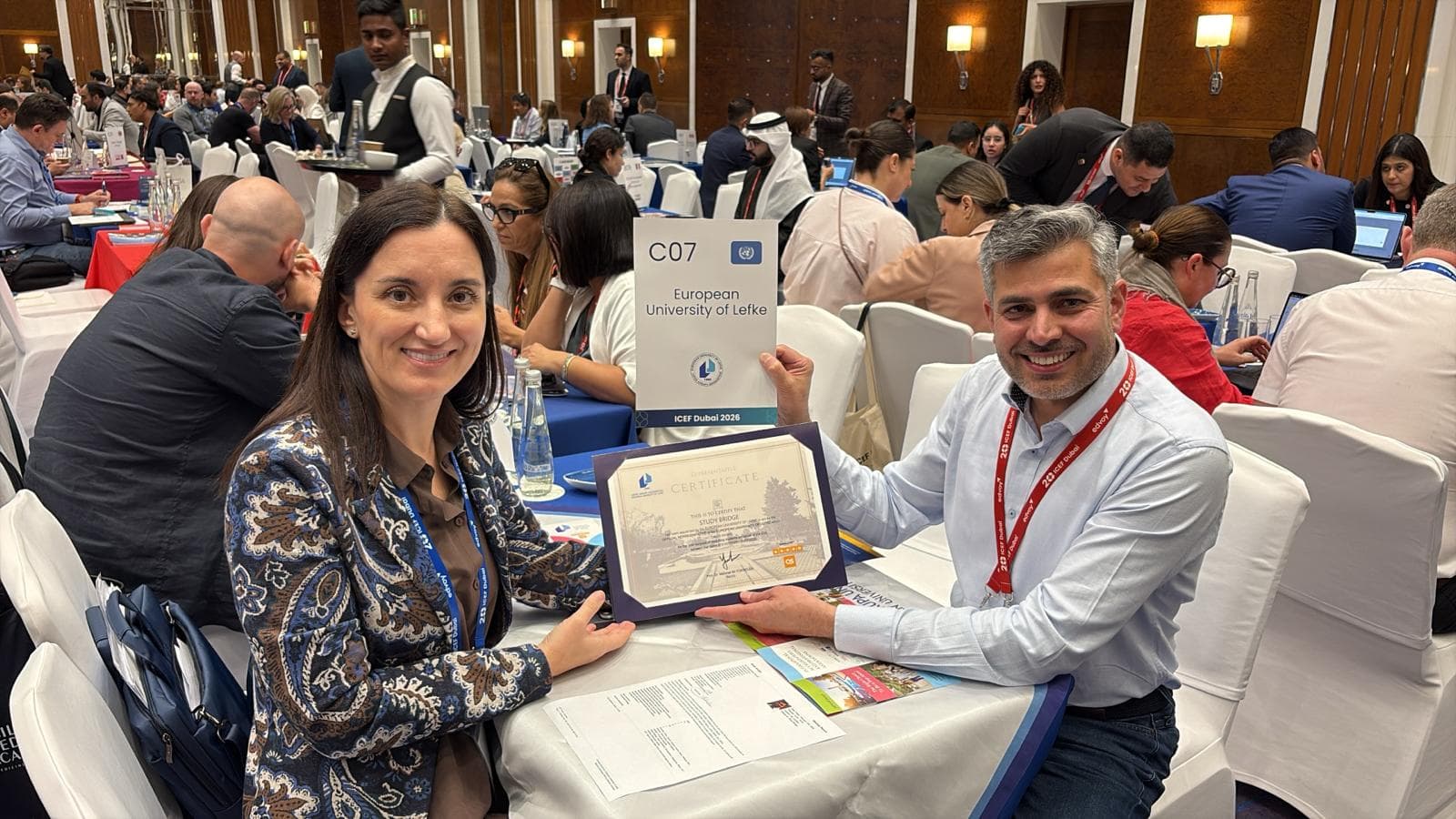 Muhammad Yousaf with European University of Lefke certificate at ICEF Dubai 2026
