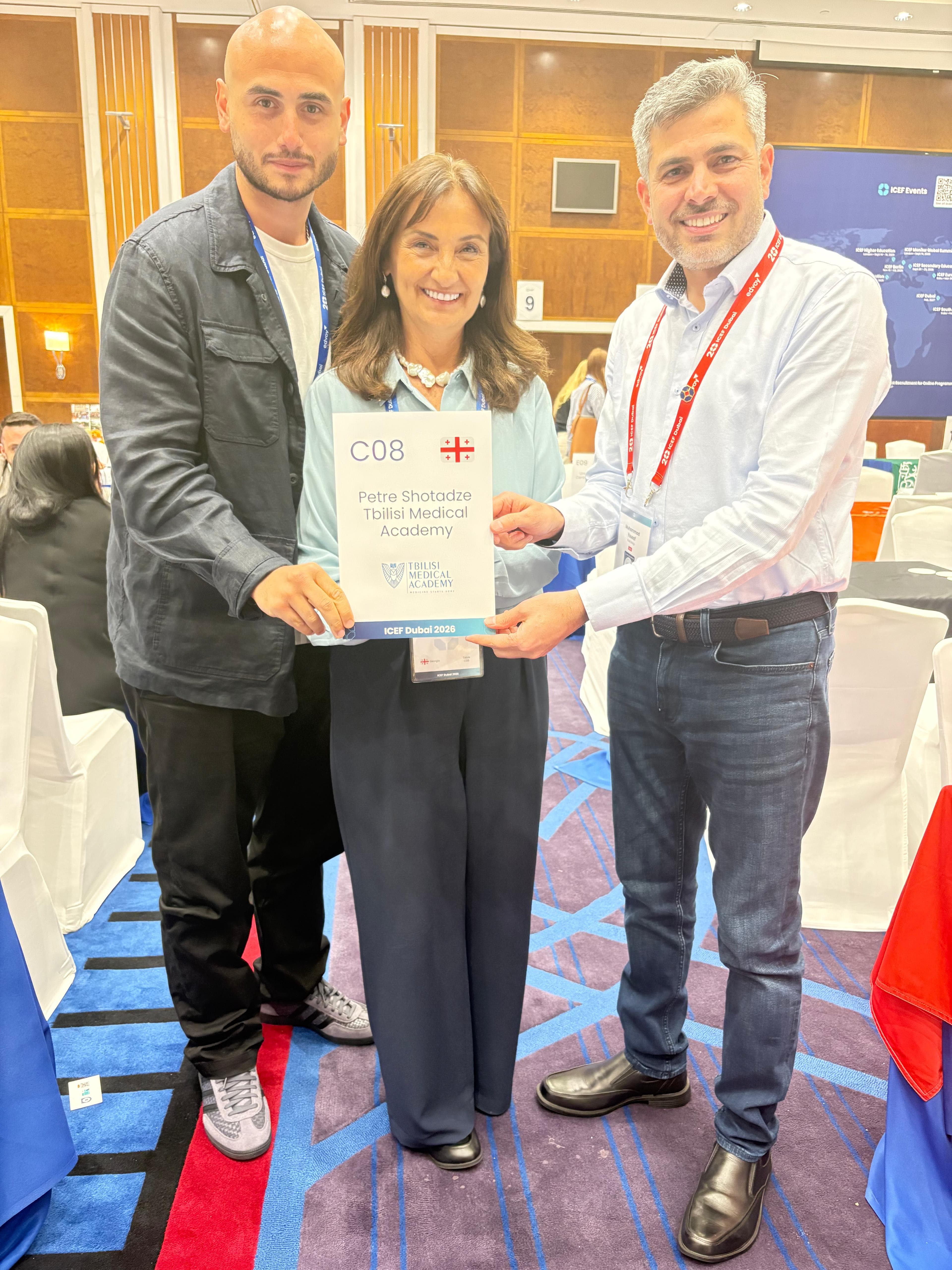 Muhammad Yousaf with Petre Shotadze Tbilisi Medical Academy representative at ICEF Dubai 2026