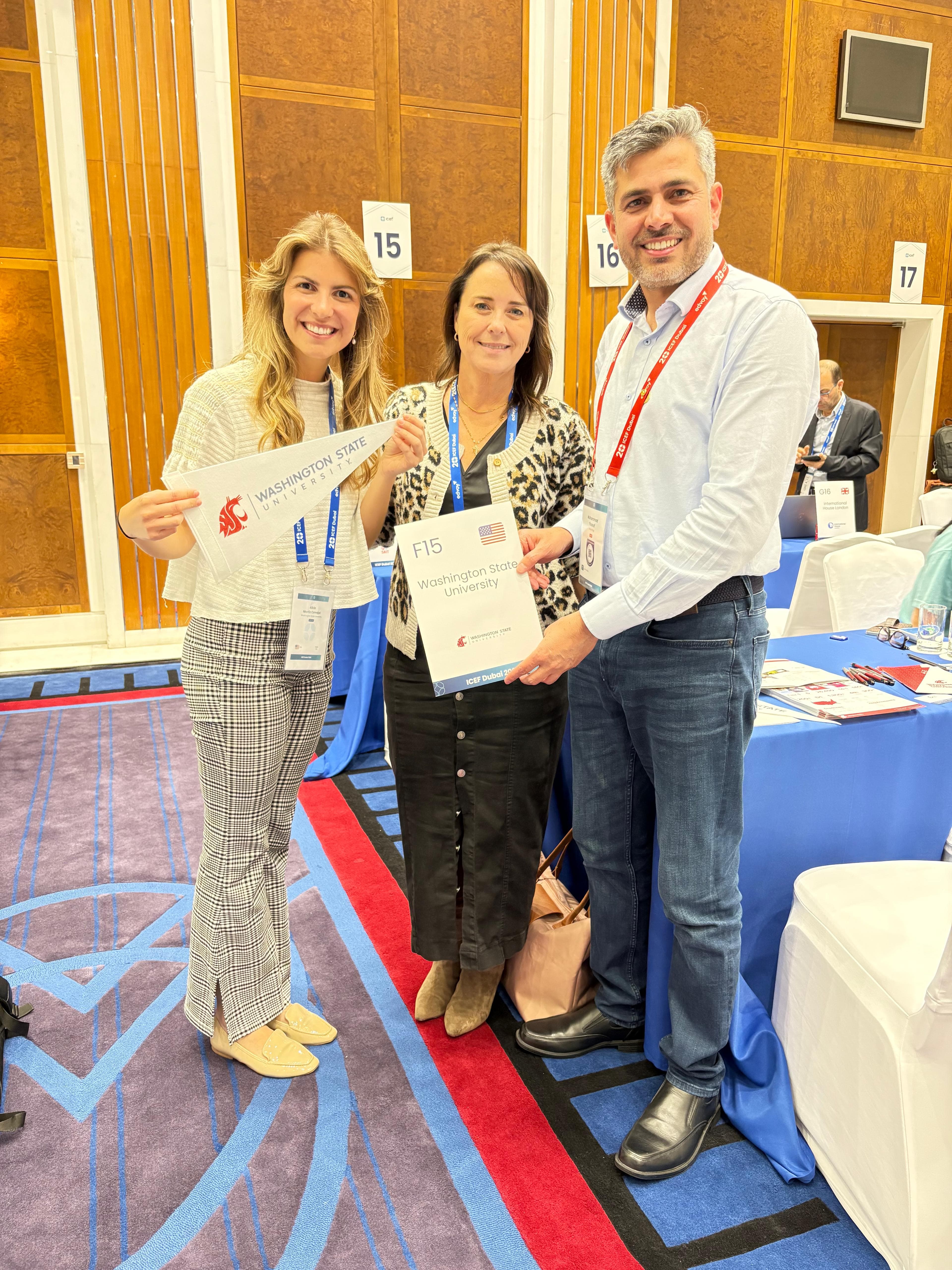 Muhammad Yousaf with Washington State University representatives at ICEF Dubai 2026